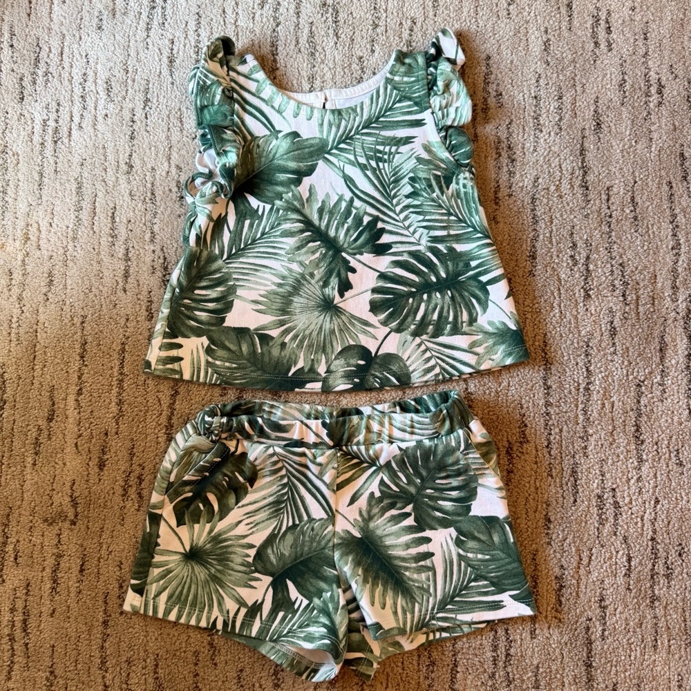 Janie and Jack Green Leaf Print Outfit